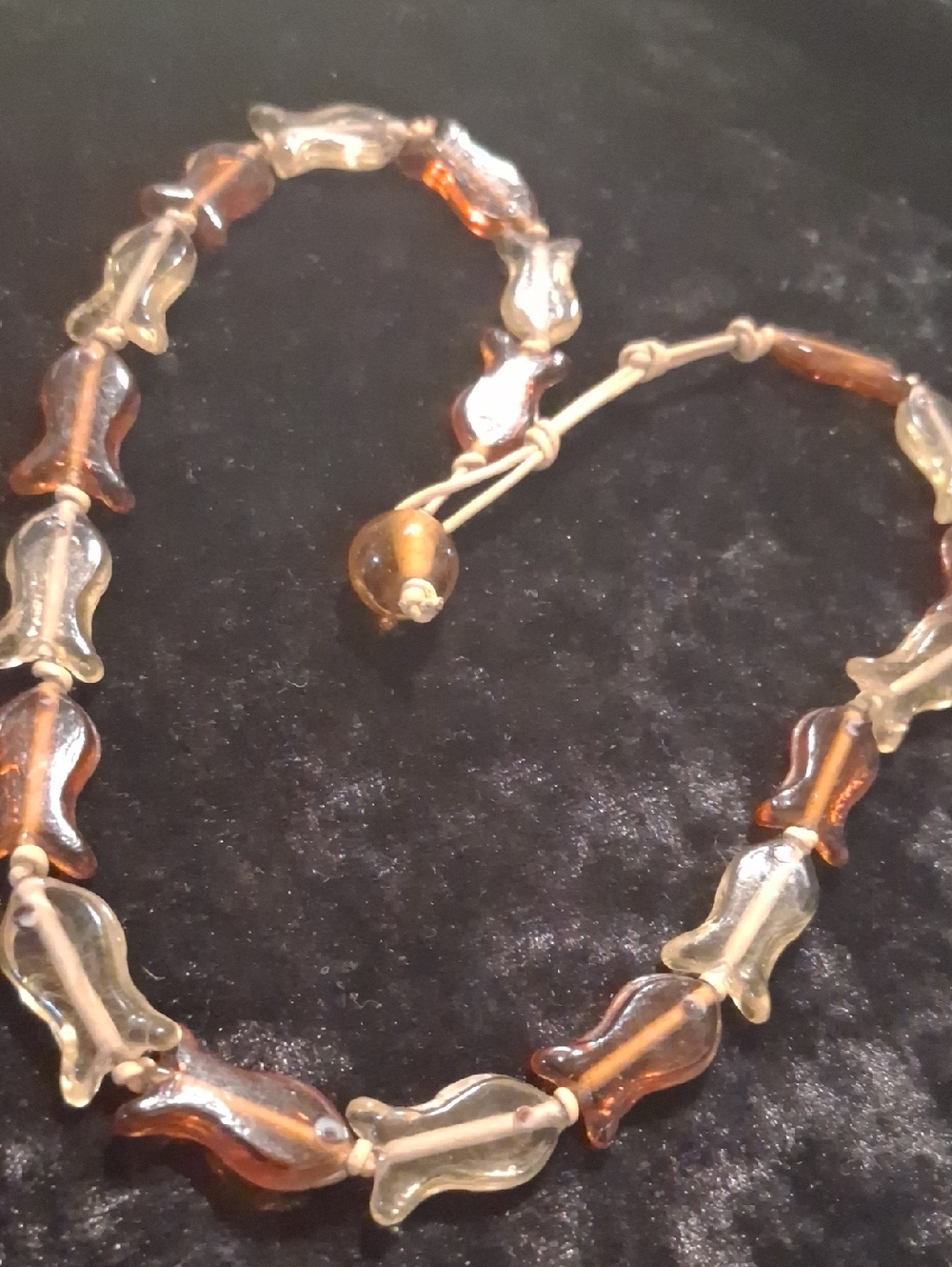 Czech Amber Glass Bead Necklace - Brown and Clear. Costal